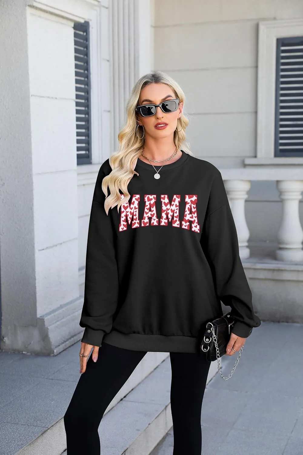 KIDDAD Oversized Mama Sweatshirt Woman Mama Letter Print Pullover Tops Casual Mother Life Crewneck Loose Tee Tops