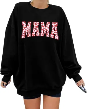 KIDDAD Oversized Mama Sweatshirt Woman Mama Letter Print Pullover Tops Casual Mother Life Crewneck Loose Tee Tops