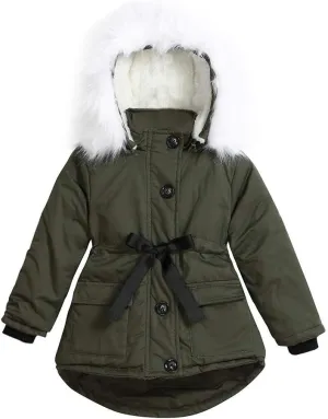 Kids Girls Cotton Padded Long Coat Baby Furry Hooded Jacket With Pocket Boys Thicken Warm Lightweight Jackets