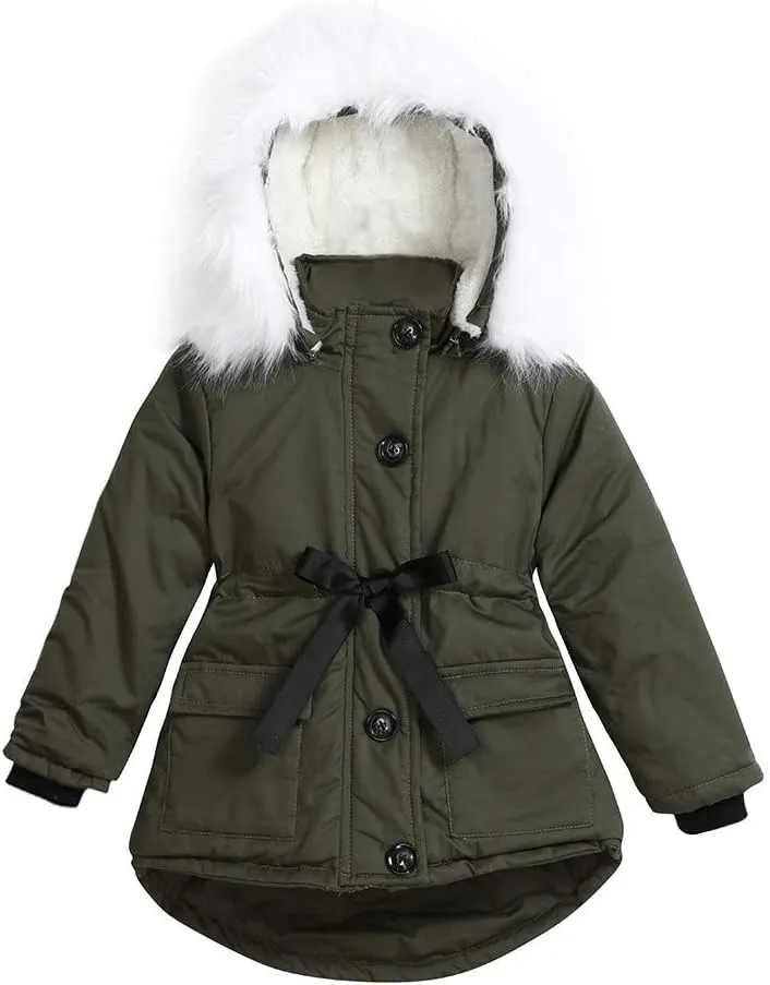 Kids Girls Cotton Padded Long Coat Baby Furry Hooded Jacket With Pocket Boys Thicken Warm Lightweight Jackets