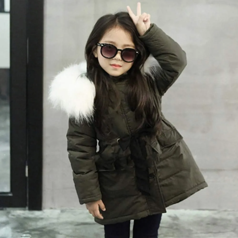 Kids Girls Cotton Padded Long Coat Baby Furry Hooded Jacket With Pocket Boys Thicken Warm Lightweight Jackets