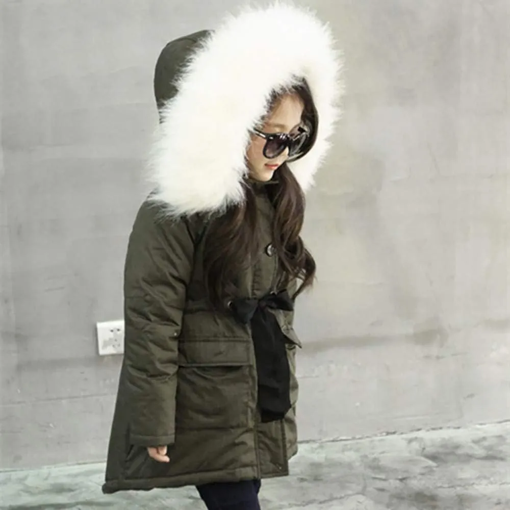 Kids Girls Cotton Padded Long Coat Baby Furry Hooded Jacket With Pocket Boys Thicken Warm Lightweight Jackets