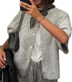 Kimydreama Women Knit Cropped Cardigan Short Sleeve Button Down Sweater Y2k Girls Open Front Knit Tee Shirt Tops Outerwear