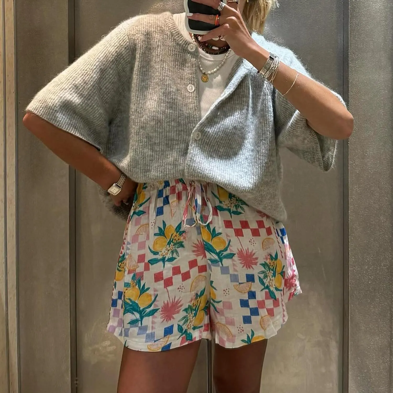 Kimydreama Women Knit Cropped Cardigan Short Sleeve Button Down Sweater Y2k Girls Open Front Knit Tee Shirt Tops Outerwear