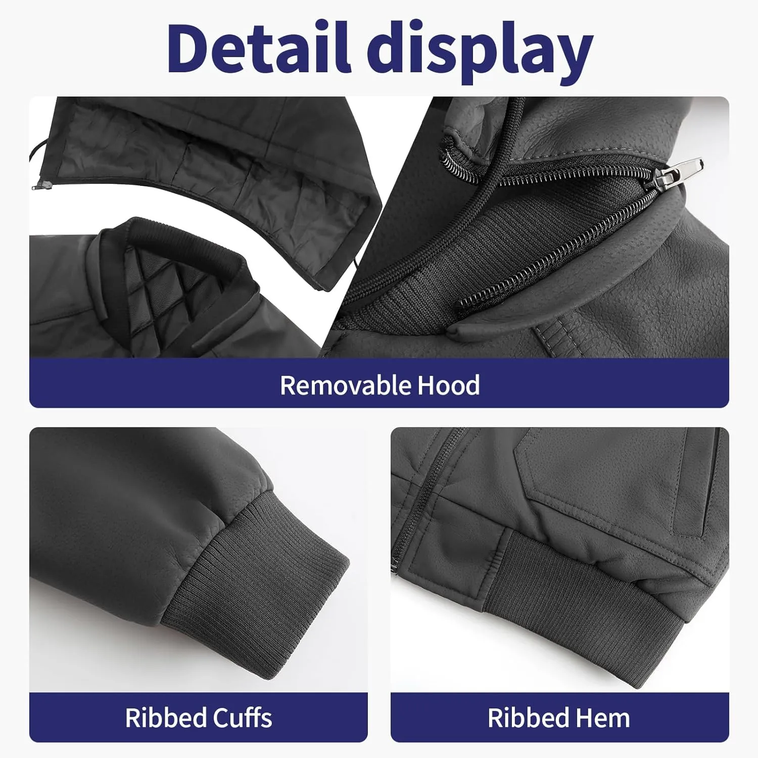 Leather Jackets for Men,Stand Collar Zip Up Motorcycle Biker Bomber Jacket With Removable Hood