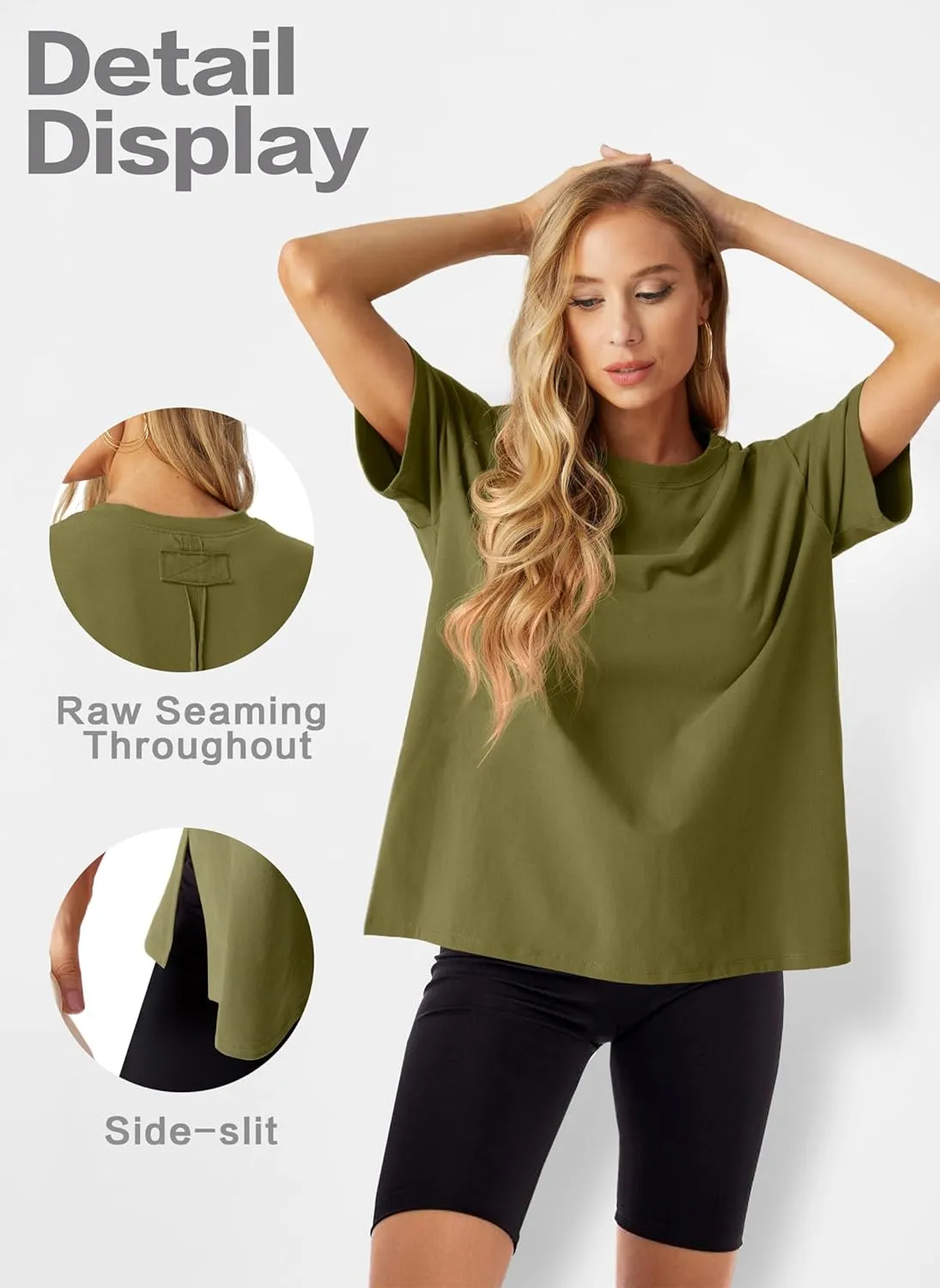 Lepunuo Oversized T Shirts for Women Summer Tops 2024 Trendy Cotton Casual Loose Fit Short Sleeve Side Slit Tee Shirts