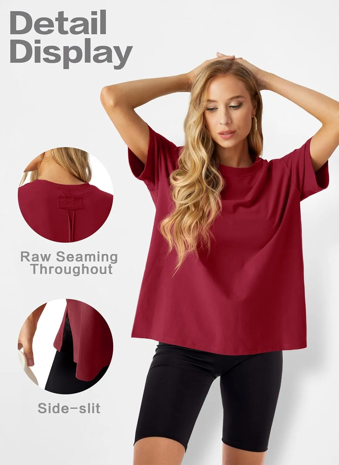Lepunuo Oversized T Shirts for Women Summer Tops 2024 Trendy Cotton Casual Loose Fit Short Sleeve Side Slit Tee Shirts