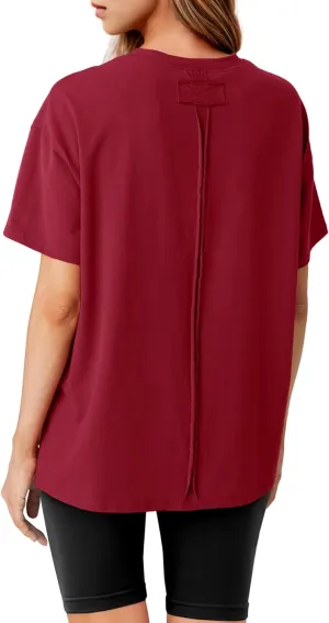 Lepunuo Oversized T Shirts for Women Summer Tops 2024 Trendy Cotton Casual Loose Fit Short Sleeve Side Slit Tee Shirts