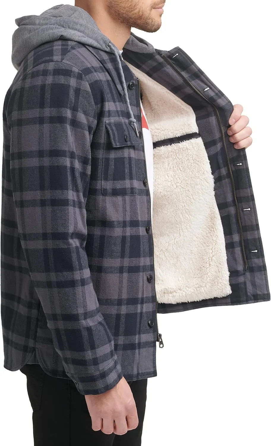 Levi's Men's Plaid Sherpa Lined Hooded Shirt Jacket (Regular & Big & Tall Sizes)