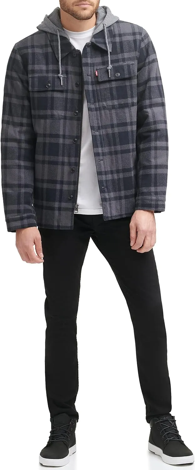 Levi's Men's Plaid Sherpa Lined Hooded Shirt Jacket (Regular & Big & Tall Sizes)