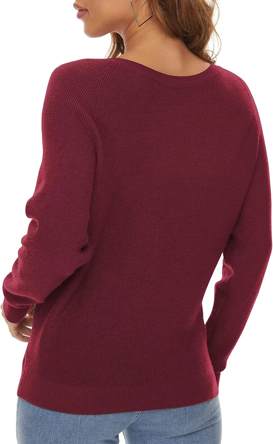 LILBETTER Women's Long Sleeve Loose Criss Cross Twisted Back Pullover Knit Jumper Sweaters