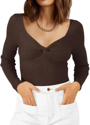 LILLUSORY Women's 2025 Twist Knot Fall Clothes Fashion Outfits Top Ribbed Long Sleeve