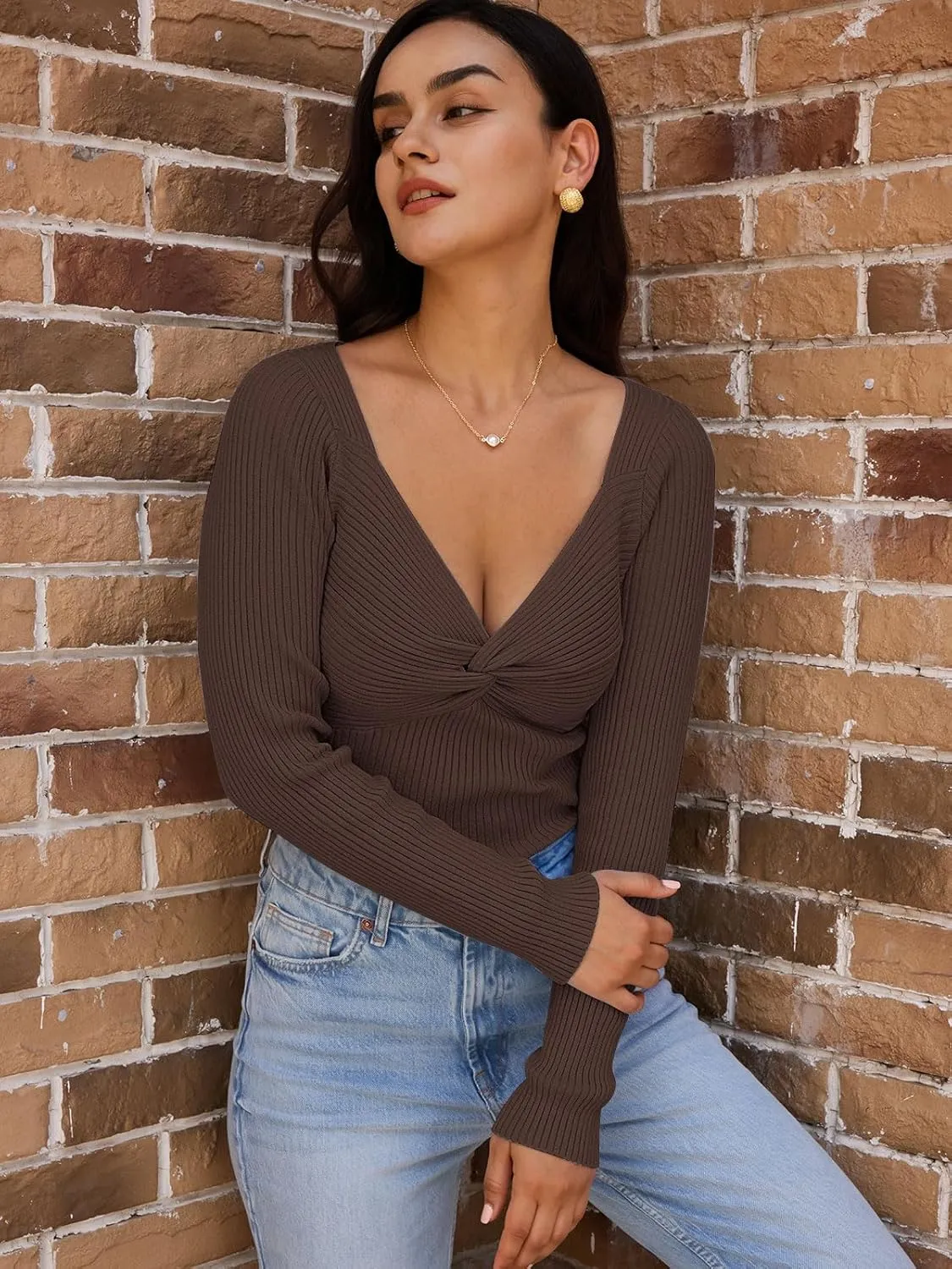 LILLUSORY Women's 2025 Twist Knot Fall Clothes Fashion Outfits Top Ribbed Long Sleeve