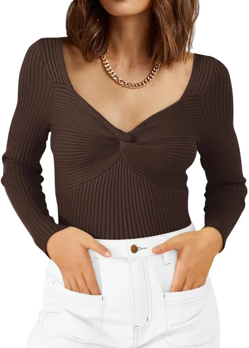 LILLUSORY Women's 2025 Twist Knot Fall Clothes Fashion Outfits Top Ribbed Long Sleeve
