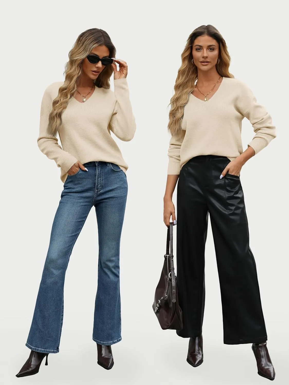 LILLUSORY Womens V Neck Sweater Long Sleeve Shirts Fall Fashion Clothes 2025 Knit Trendy Slim Fitted Tops