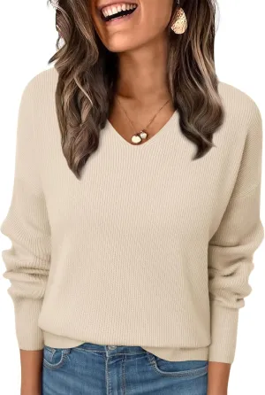 LILLUSORY Womens V Neck Sweater Long Sleeve Shirts Fall Fashion Clothes 2025 Knit Trendy Slim Fitted Tops