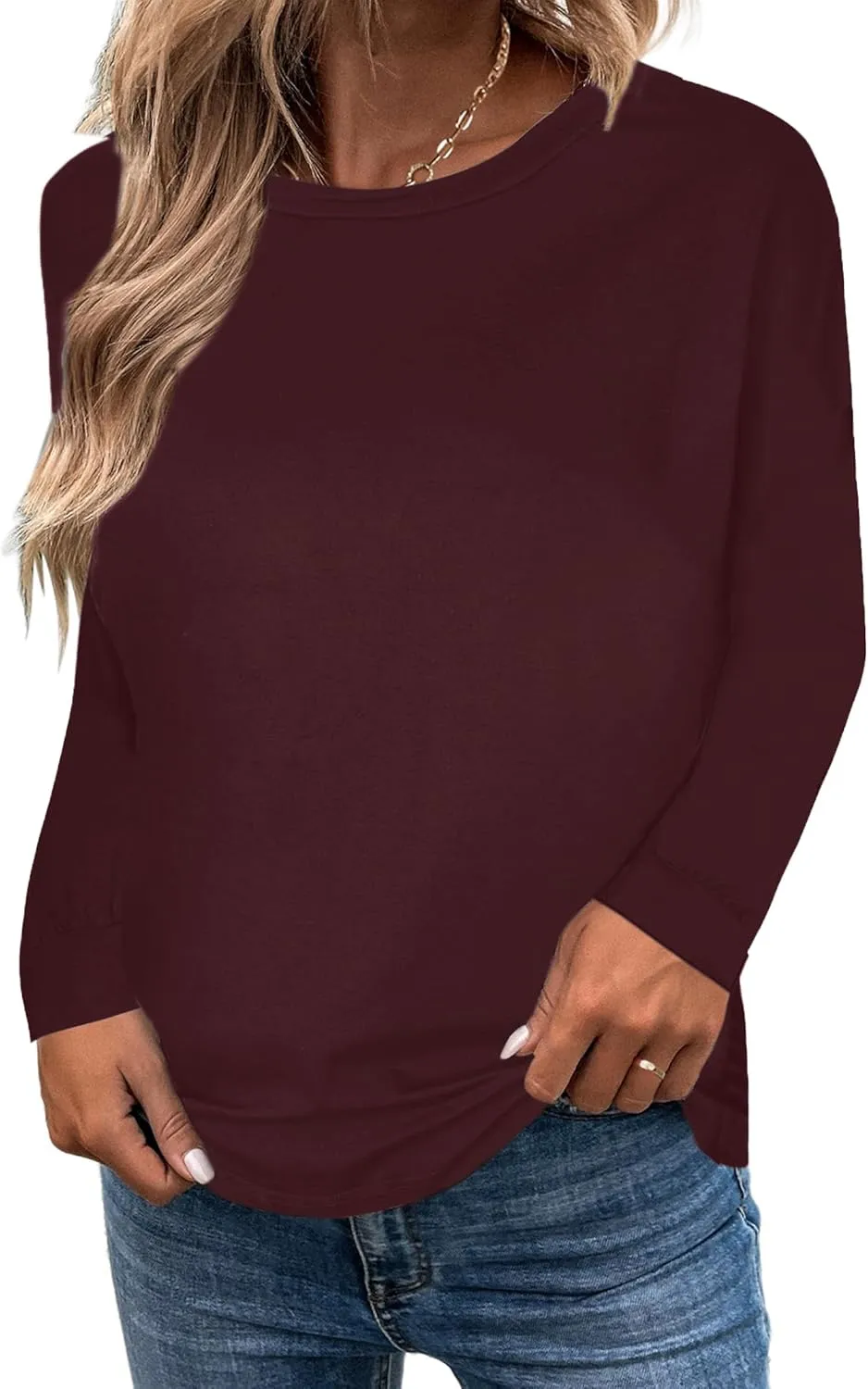 LilyCoco Women's Open Back Long Sleeve Tops Crewneck Loose Fit T Shirt