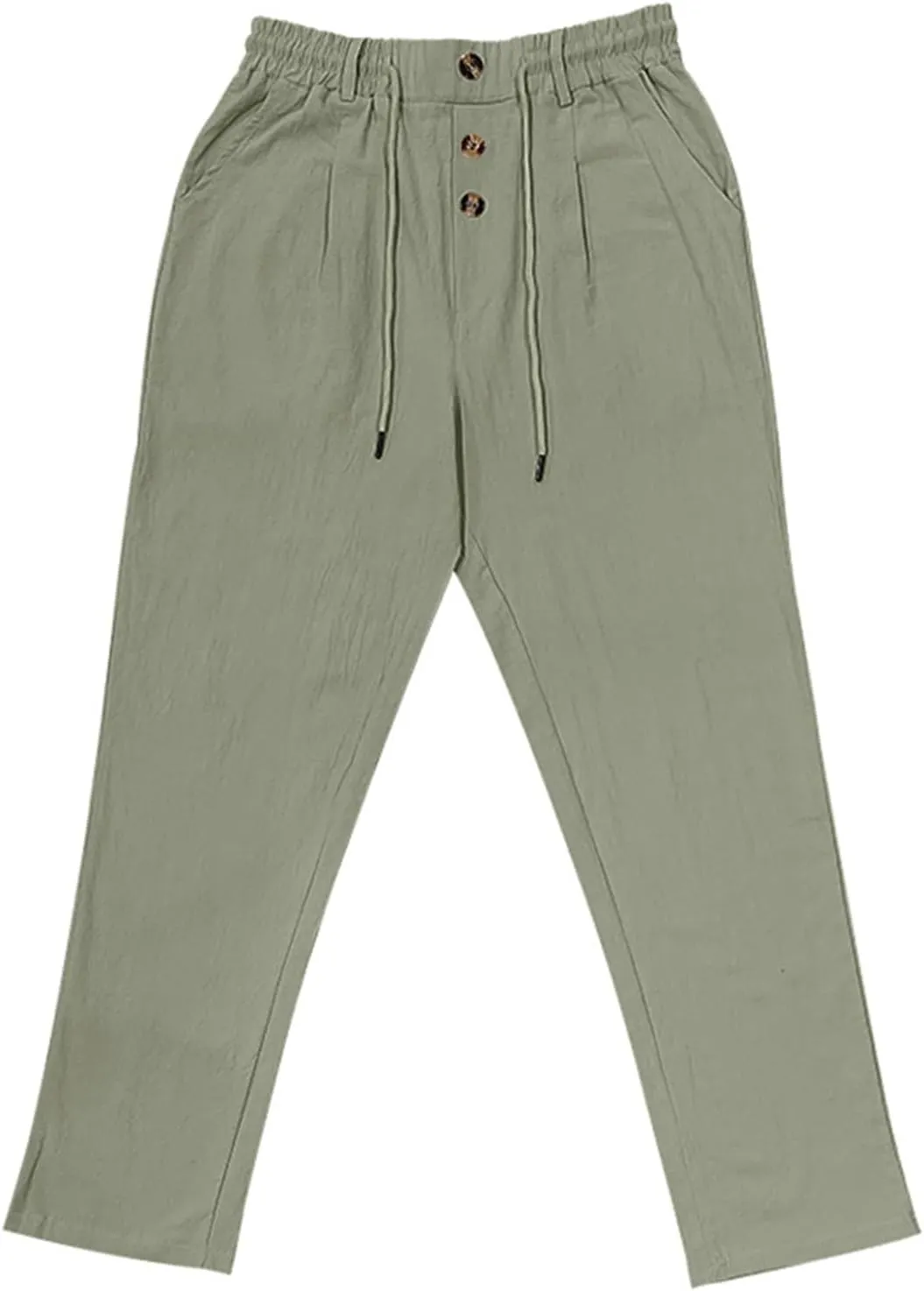 Linen Pants for Men Summer Lightweight Plain Casual Pants Beach Vacation Slacks Loose Fit Drawstring Waist Trousers