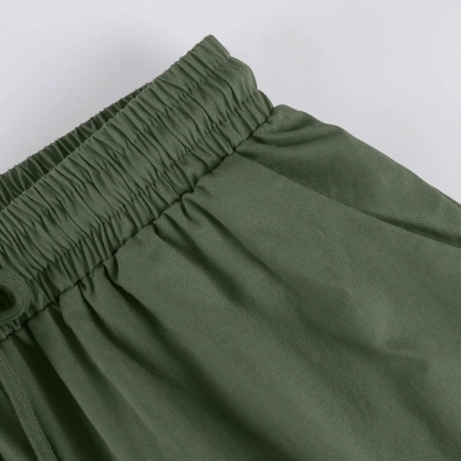 Linen Trousers for Women Solid Color Casual Side Lace Summer Drawstring Pants with Pocket for Beach Vacations