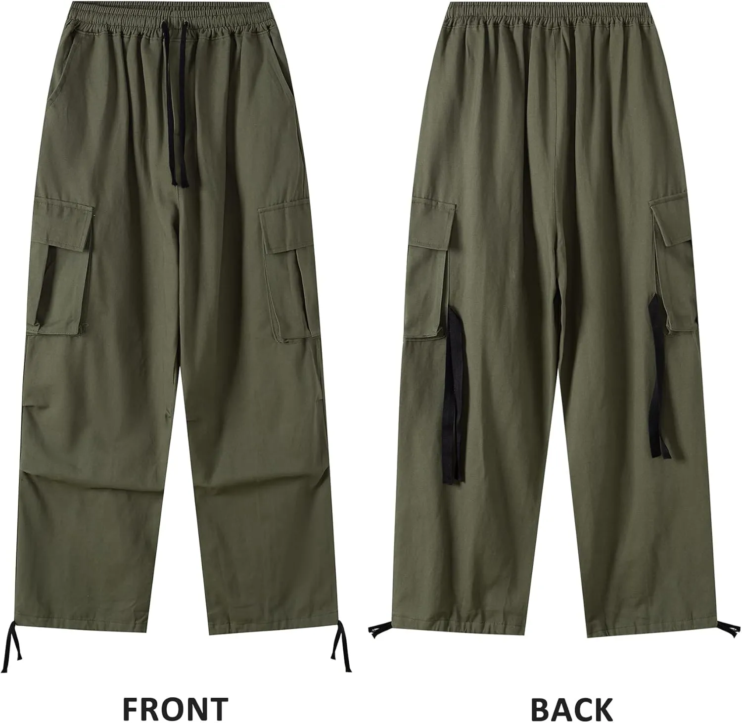 Linsennia Cargo Pants Women Baggy Y2k Streetwear Wide Leg Pants with Pockets High Waist Drawstring Goth
