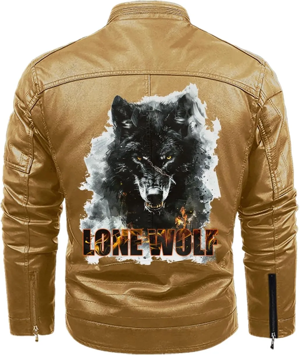 Lone Wolf, Vintage Wolf Biker Motorcycle Jacket, Personalized Men PU Leather Vest Coat Jackets