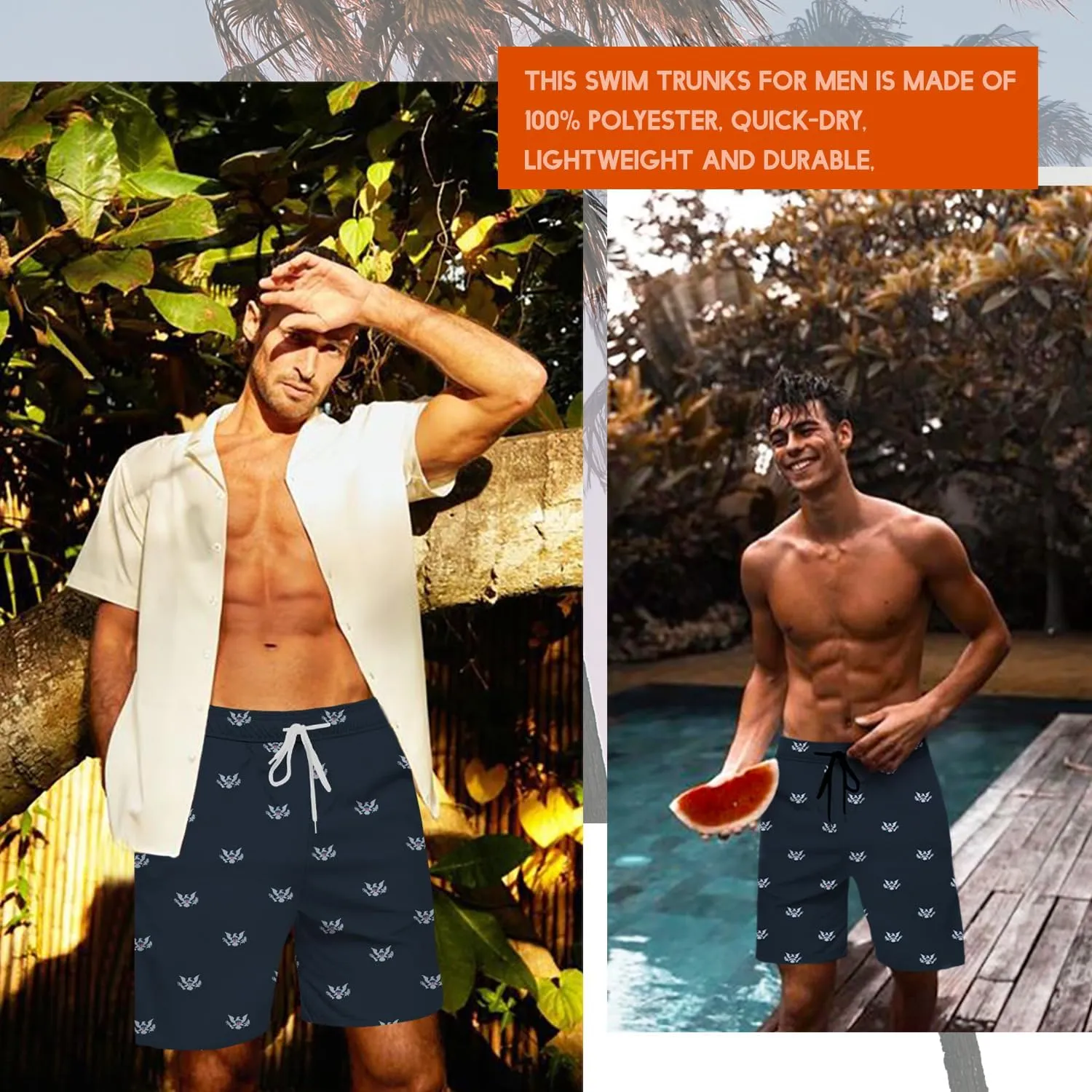 Lzzidou Men's American Flag Swim Trunks USA 4th of July Patriotic Board Shorts Quick Dry Lined Beach Shorts