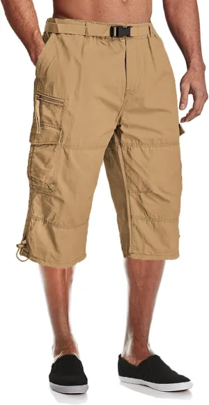 MAGCOMSEN Mens Cargo Shorts Long Capri Elastic Below The Knee 3/4 Cotton Casual Summer Shorts with Pockets