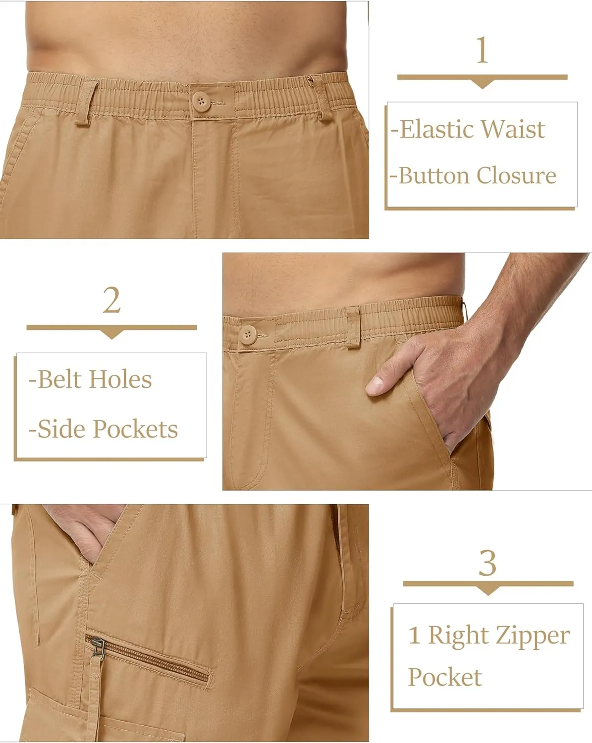 MAGCOMSEN Mens Cargo Shorts Long Capri Elastic Below The Knee 3/4 Cotton Casual Summer Shorts with Pockets