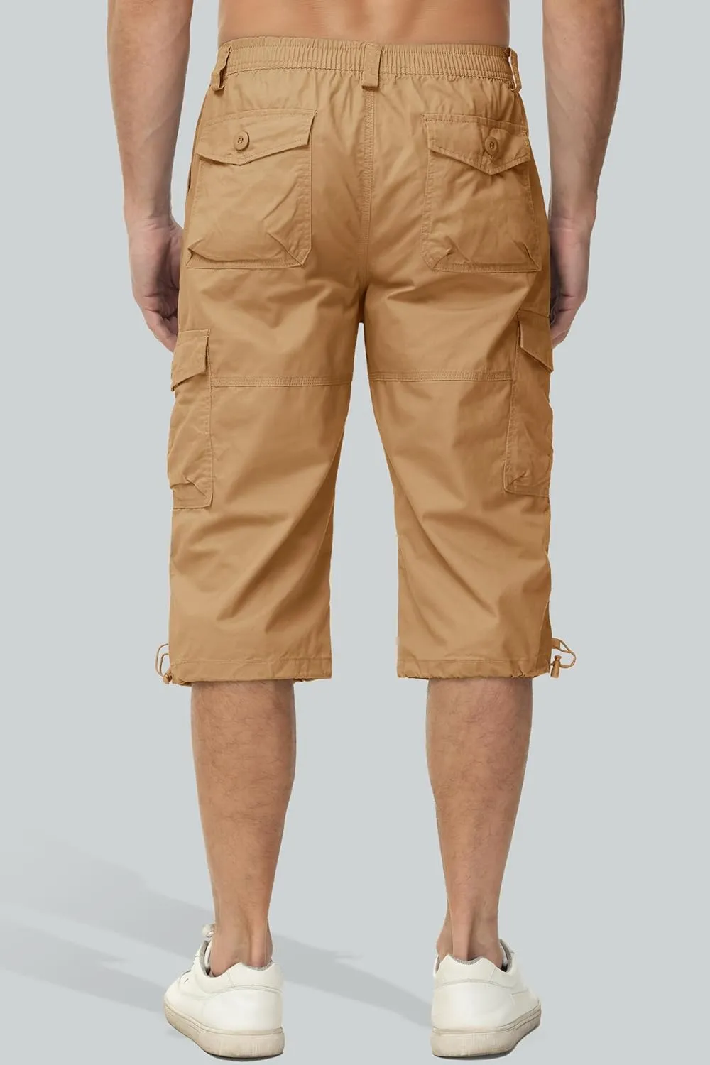 MAGCOMSEN Mens Cargo Shorts Long Capri Elastic Below The Knee 3/4 Cotton Casual Summer Shorts with Pockets