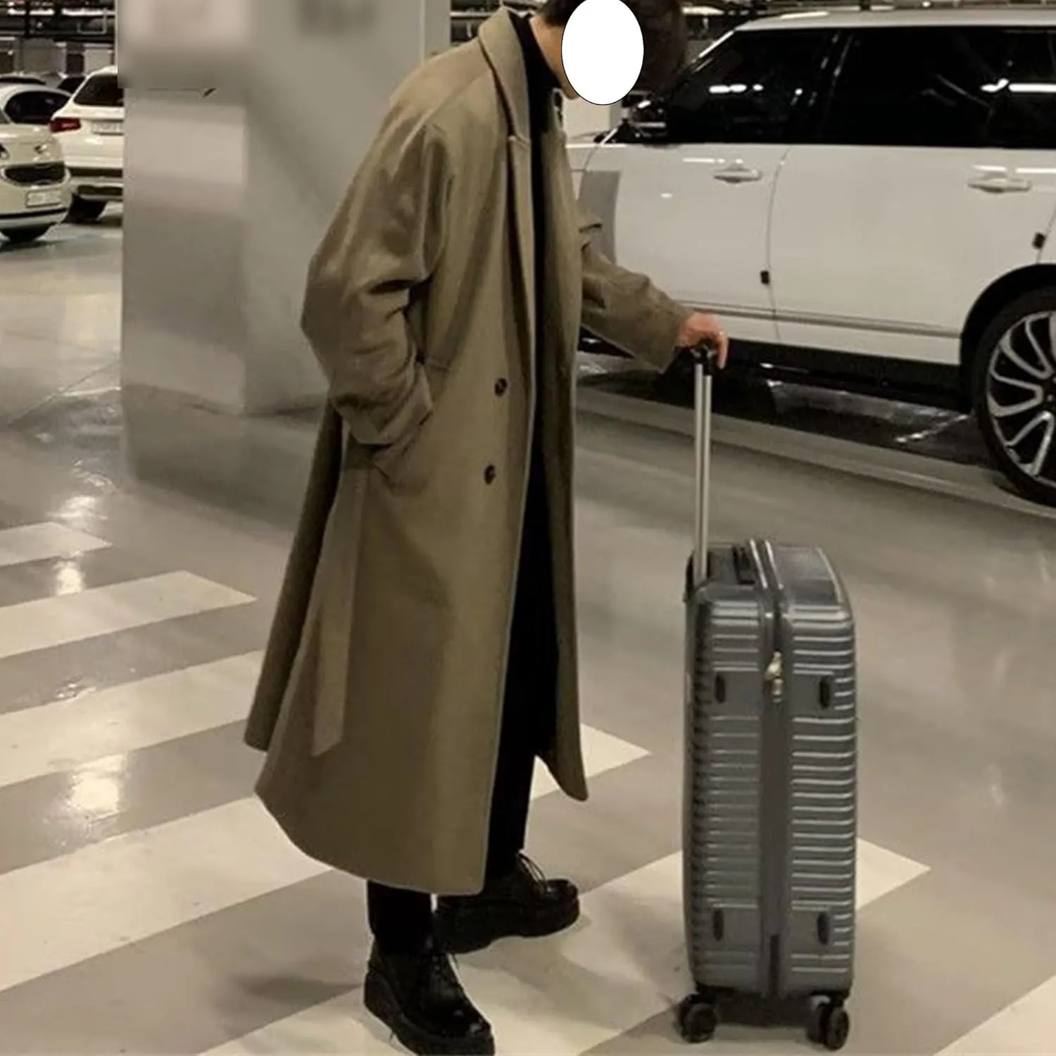 Maiyifu-GJ Men's Wool Blend Pea Coat Notched Collar Single Breasted Overcoat Loose Warm Winter Long Trench Coat