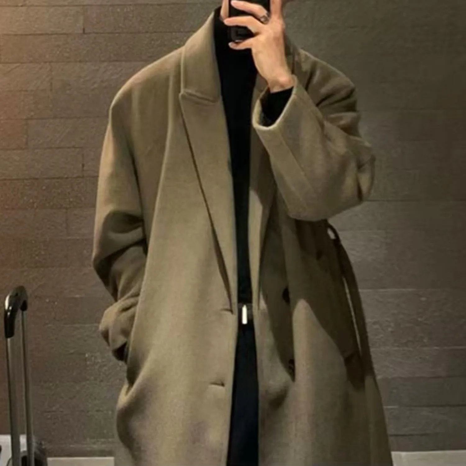 Maiyifu-GJ Men's Wool Blend Pea Coat Notched Collar Single Breasted Overcoat Loose Warm Winter Long Trench Coat