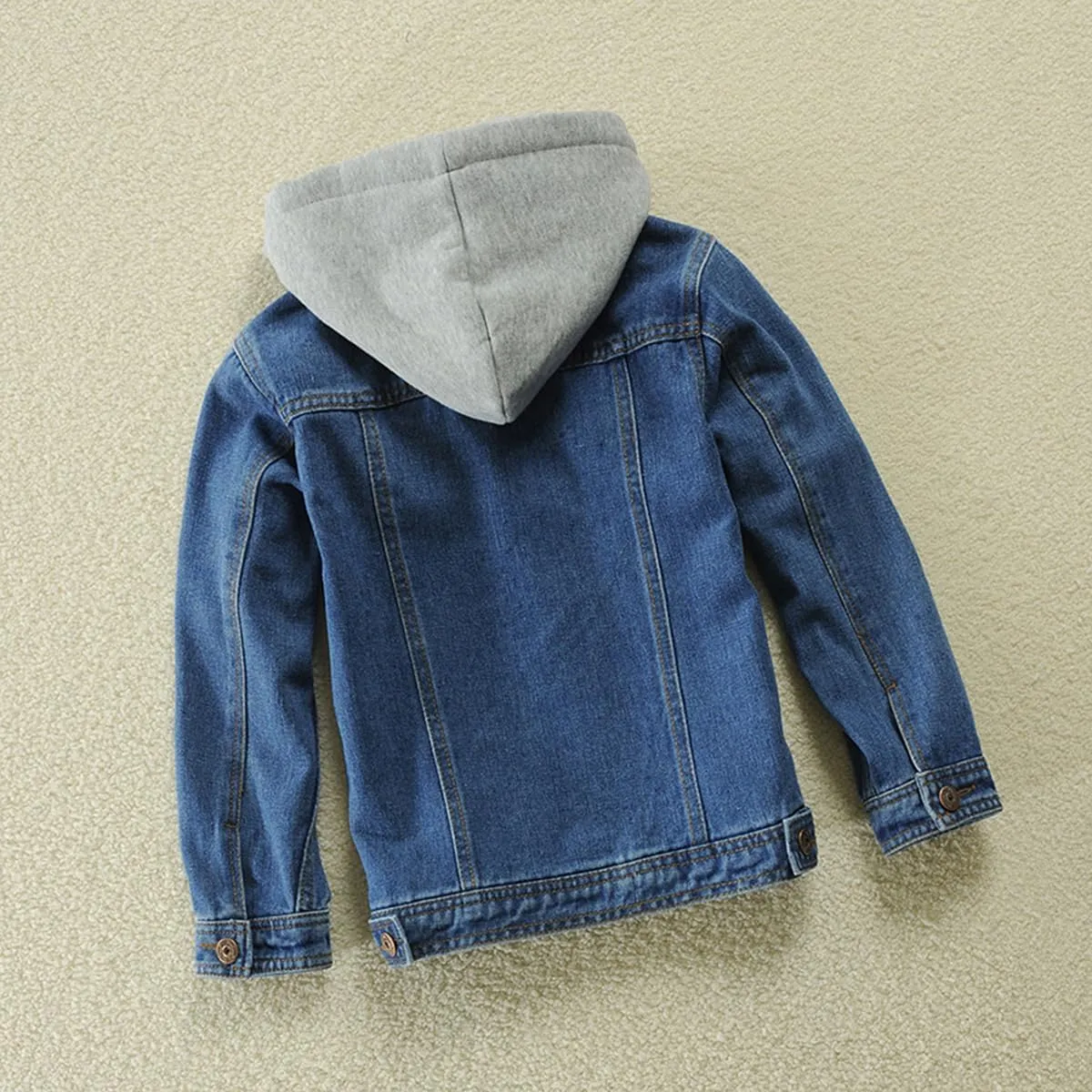 Mallimoda Kids Boys Girls Hooded Denim Jacket Zipper Coat Outerwear
