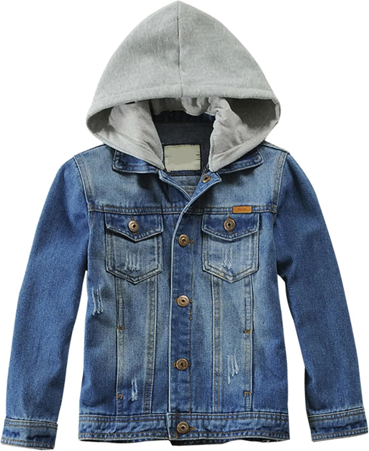 Mallimoda Kids Boys Girls Hooded Denim Jacket Zipper Coat Outerwear