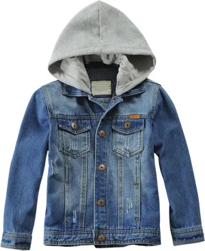 Mallimoda Kids Boys Girls Hooded Denim Jacket Zipper Coat Outerwear