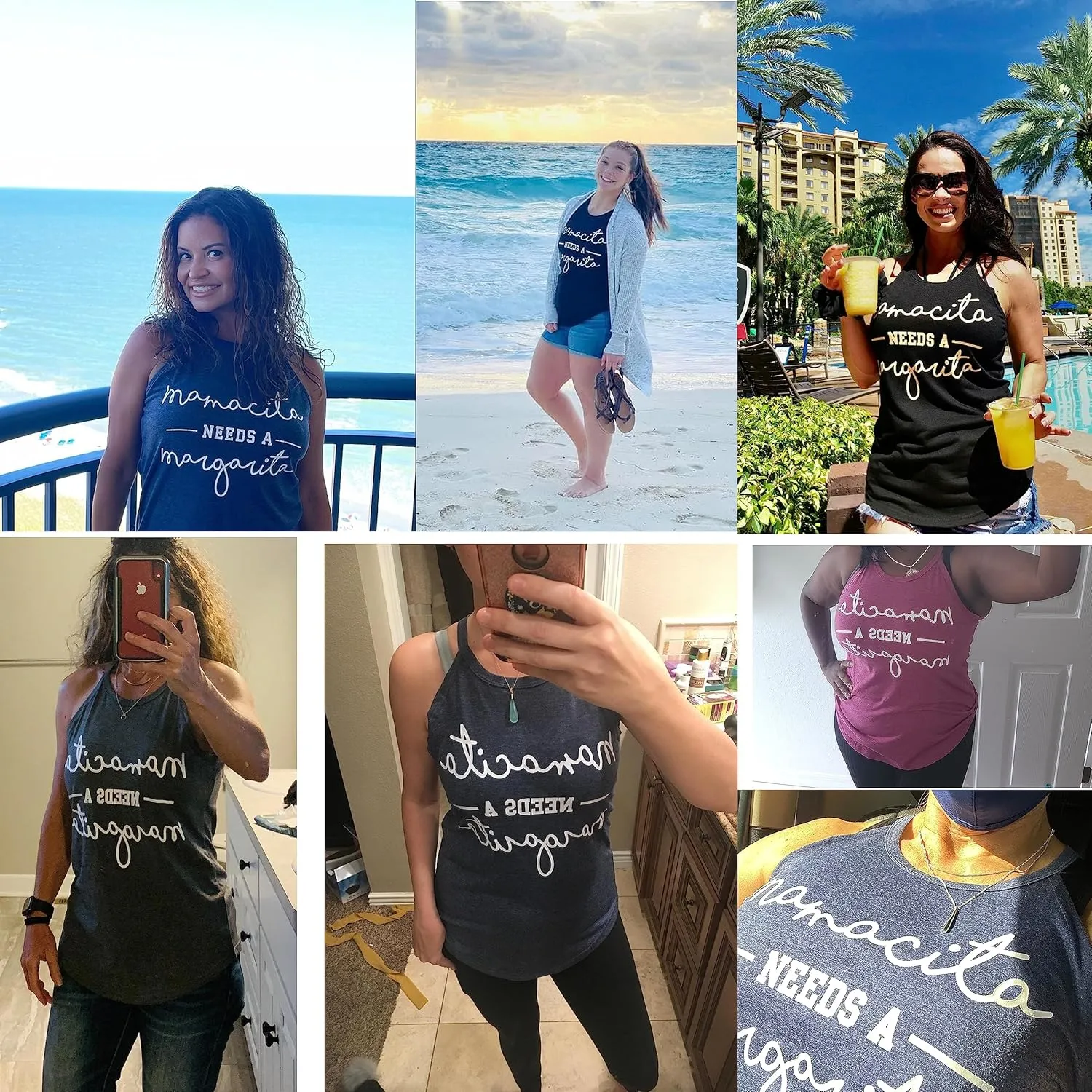 Mamacita Needs a Margarita Women Funny Shirts Workout Tops Graphic Beach Holiday Outfit Tees