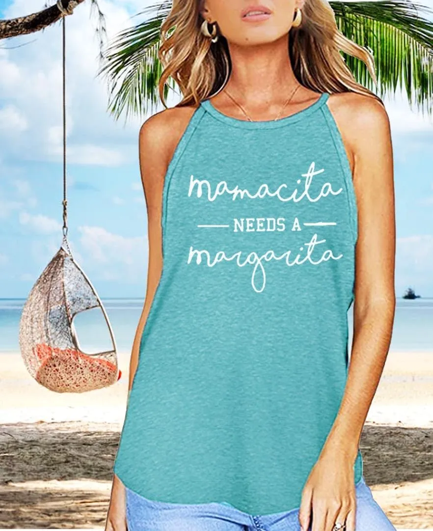 Mamacita Needs a Margarita Women Funny Shirts Workout Tops Graphic Beach Holiday Outfit Tees
