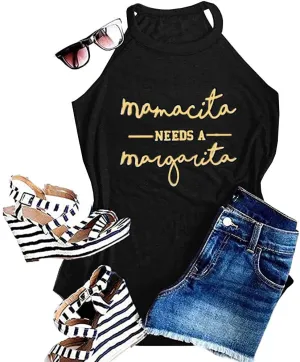 Mamacita Needs a Margarita Women Funny Shirts Workout Tops Graphic Beach Holiday Outfit Tees