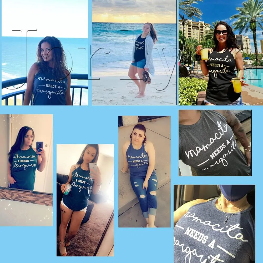 Mamacita Needs a Margarita Women Funny Shirts Workout Tops Graphic Beach Holiday Outfit Tees