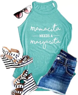 Mamacita Needs a Margarita Women Funny Shirts Workout Tops Graphic Beach Holiday Outfit Tees