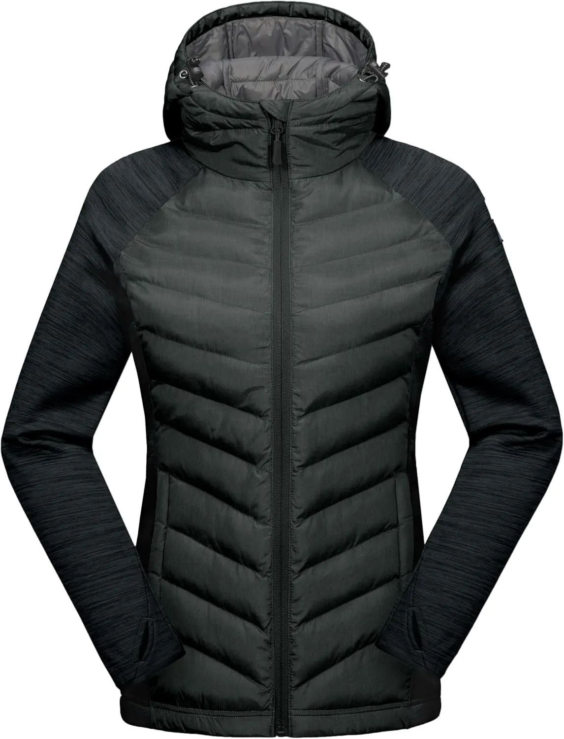 Mapamyumco Women's Insulated Hiking Jacket, Thermal Running Hybrid Jacket, Hooded Jacket Lightweight Breathable