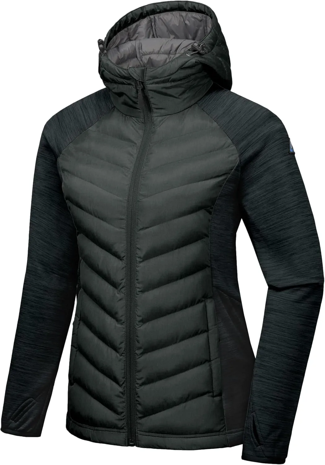 Mapamyumco Women's Insulated Hiking Jacket, Thermal Running Hybrid Jacket, Hooded Jacket Lightweight Breathable