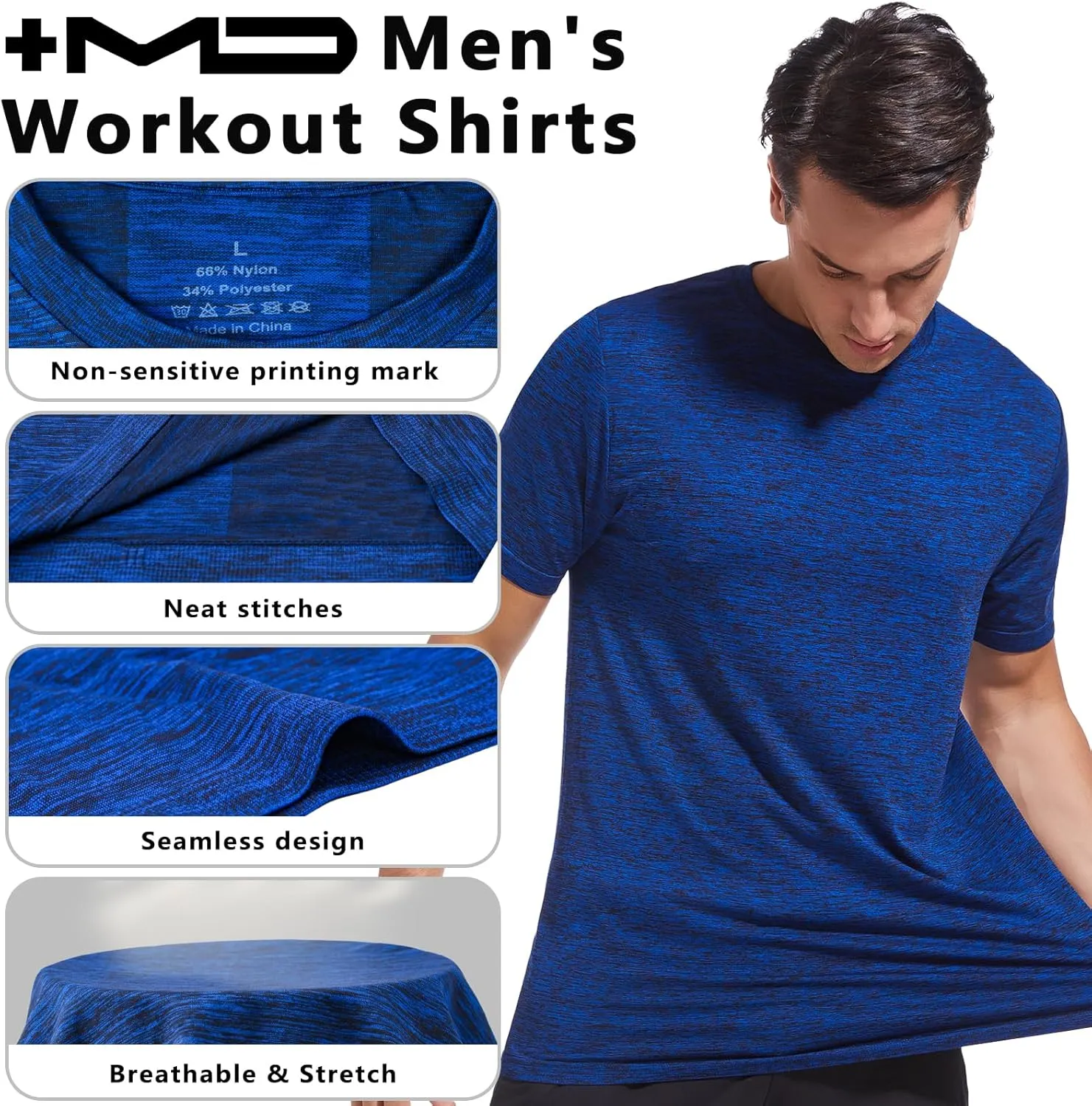  MD 4 Pack Men's Quick Dry Fit T-Shirts, Short Sleeve Athletic Running Workout Tee, Gym Shirts Moisture Wicking
