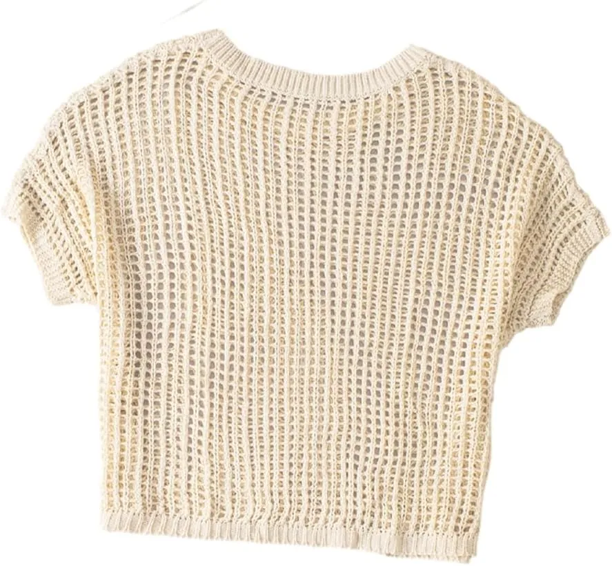 Melliflo Womens Fashion Sweater Casual Off The Shoulder Short Sleeve Hollow Out Sweater Pullover Knit Tops