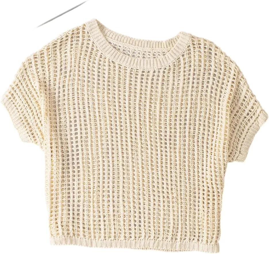Melliflo Womens Fashion Sweater Casual Off The Shoulder Short Sleeve Hollow Out Sweater Pullover Knit Tops