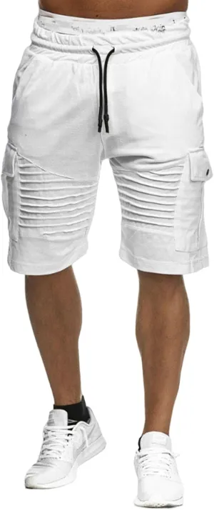 Mens Active Cargo Shorts Stripe Elastic Drawstring Solid Color Slim Fit Workout Gym SweatShorts Sports Training Pants