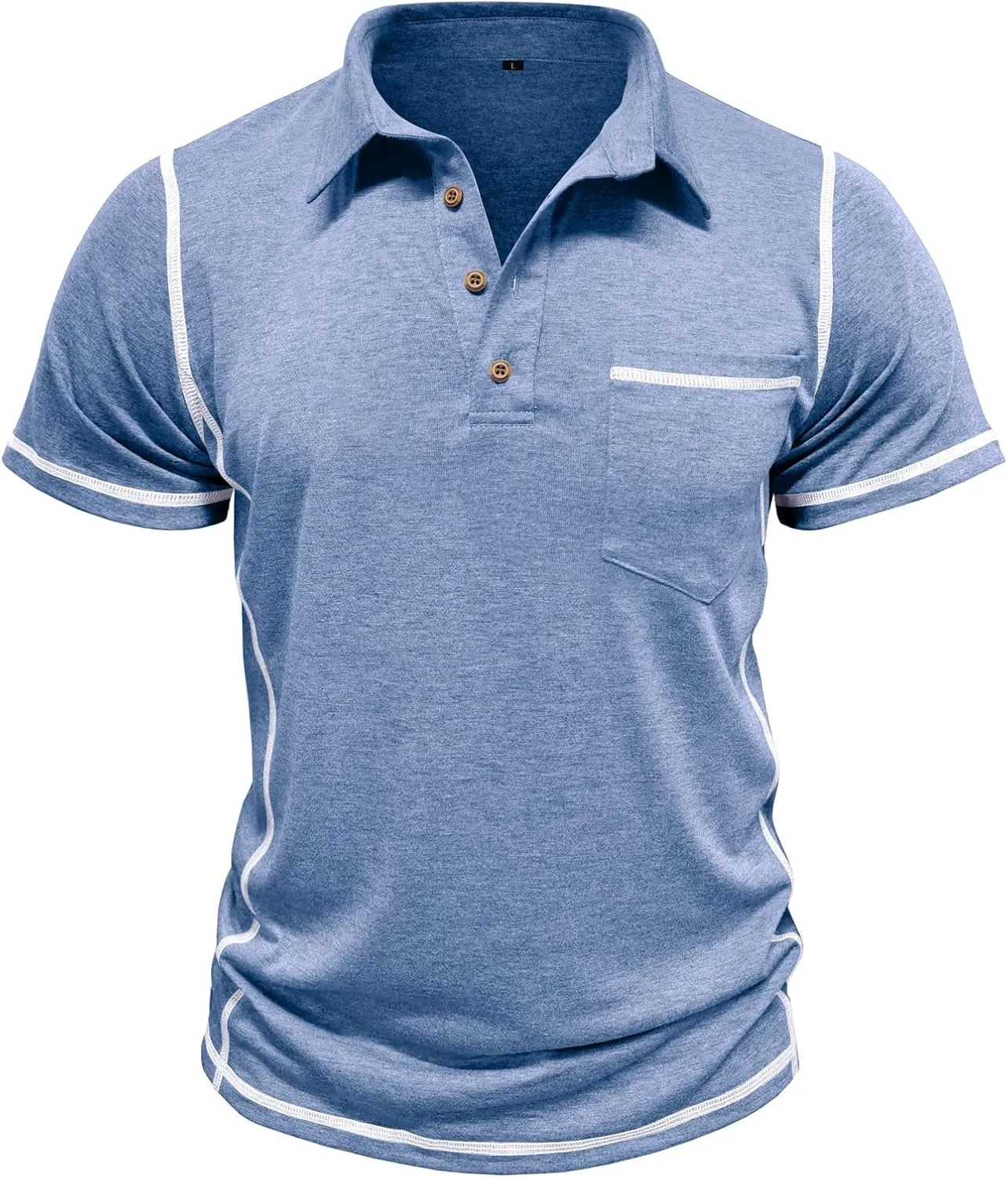 Men's Casual Polo Shirts Classic Short Sleeve Lightweight Basic Button Cotton T-Shirt Golf Tee Tops with Pocket