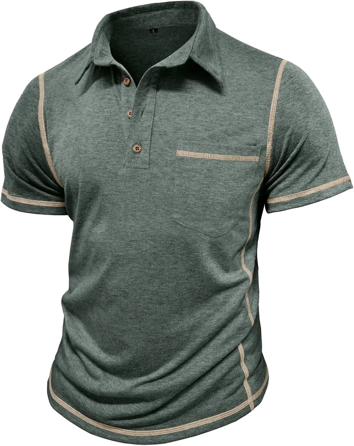 Men's Casual Polo Shirts Classic Short Sleeve Lightweight Basic Button Cotton T-Shirt Golf Tee Tops with Pocket