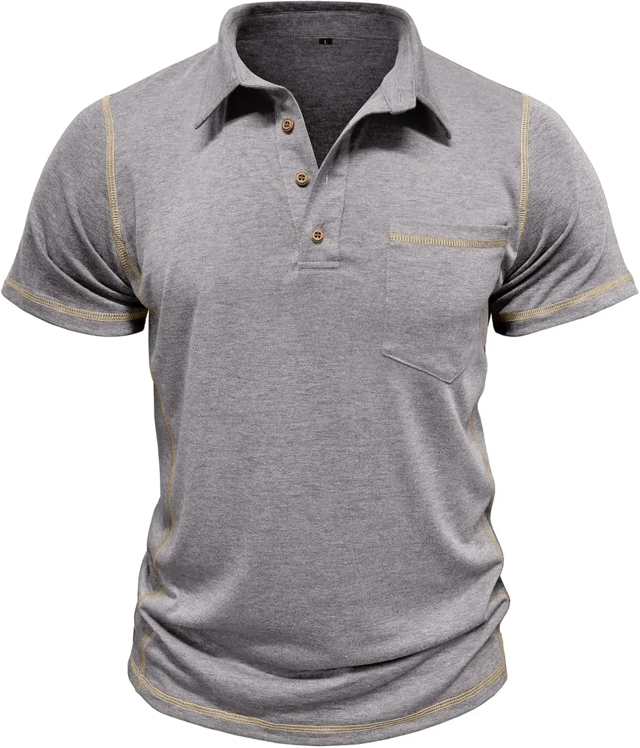 Men's Casual Polo Shirts Classic Short Sleeve Lightweight Basic Button Cotton T-Shirt Golf Tee Tops with Pocket