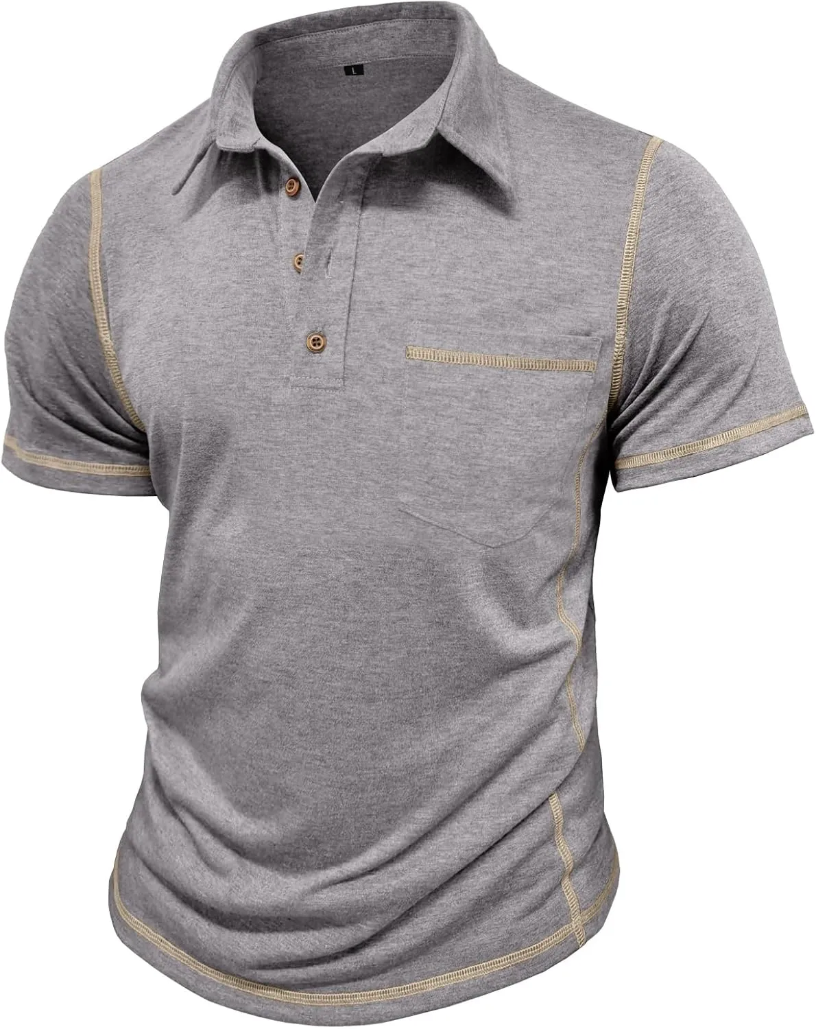 Men's Casual Polo Shirts Classic Short Sleeve Lightweight Basic Button Cotton T-Shirt Golf Tee Tops with Pocket