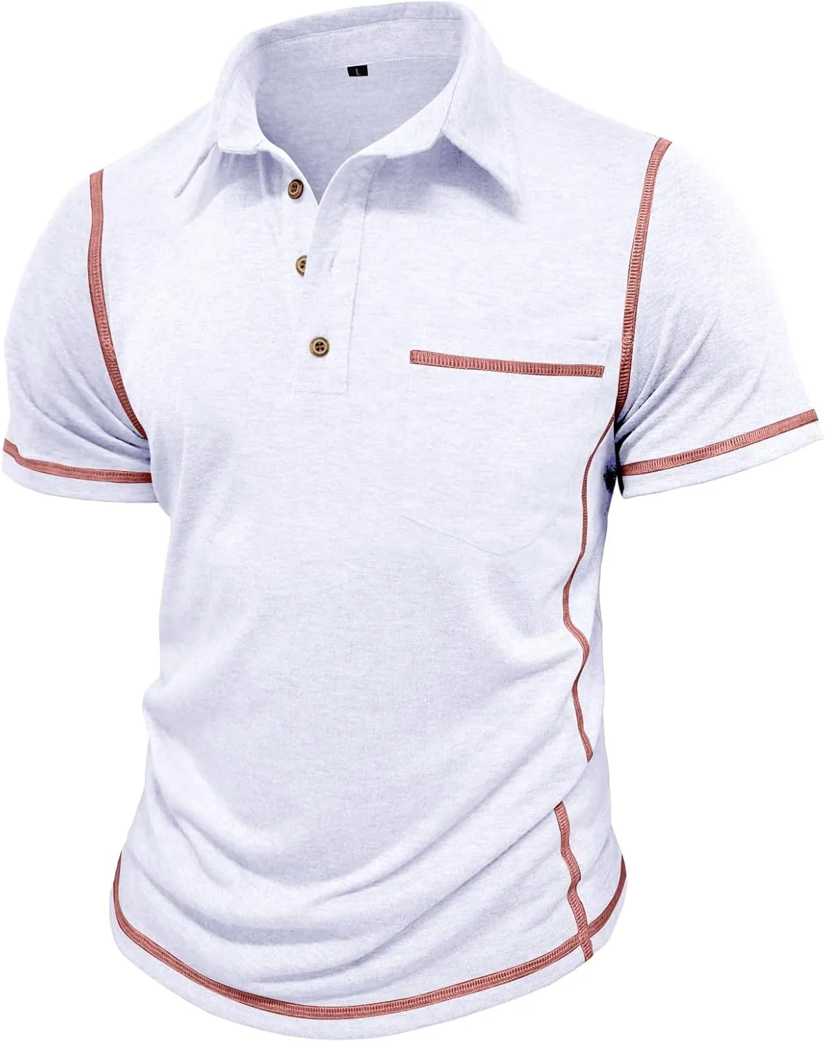 Men's Casual Polo Shirts Classic Short Sleeve Lightweight Basic Button Cotton T-Shirt Golf Tee Tops with Pocket